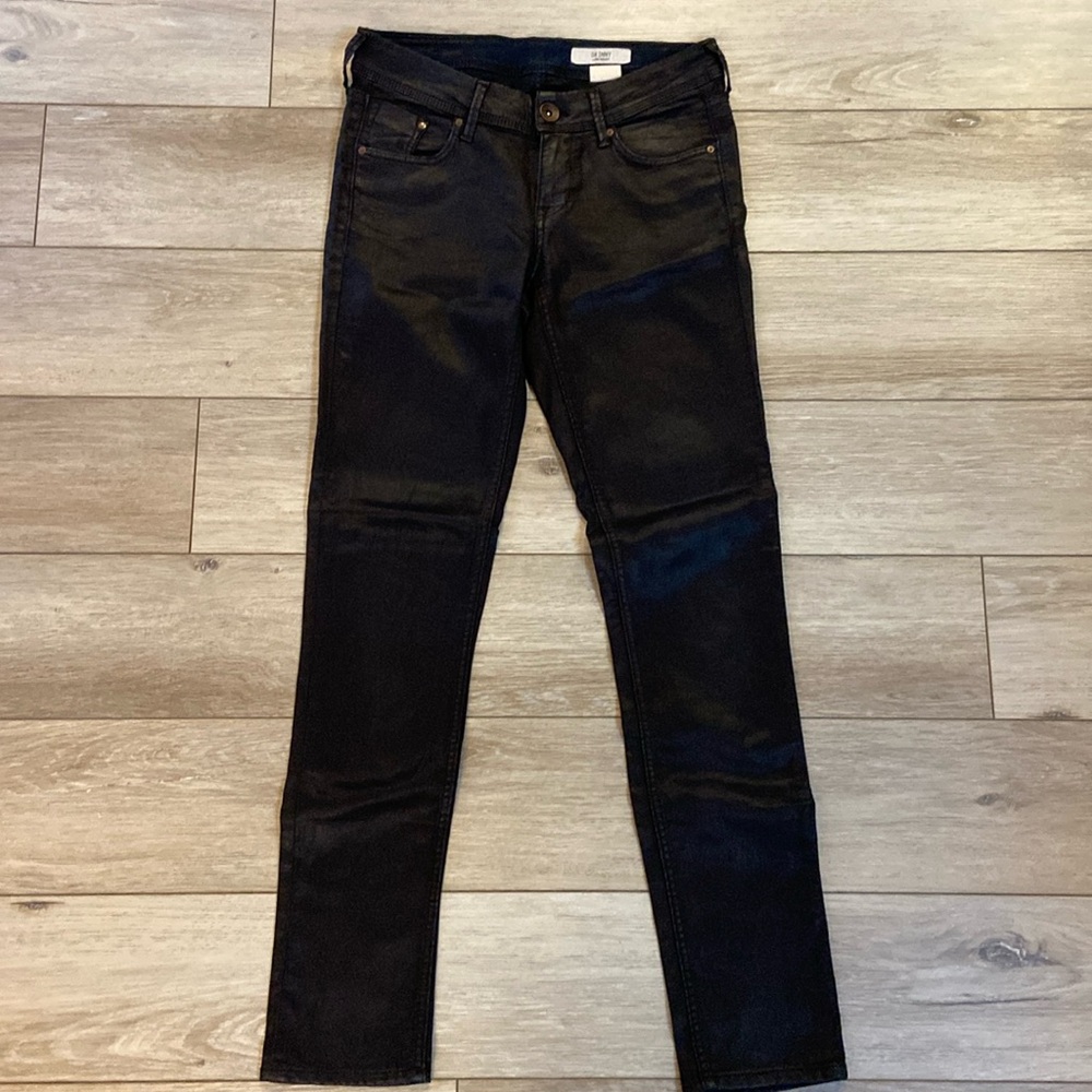 H&M Coated Brown Skinny Low Waist Jeans - Size 27x30